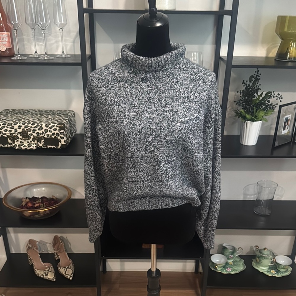 Treasure & Bond Gray Cowl Neck Sweater with Shimmery Texture
